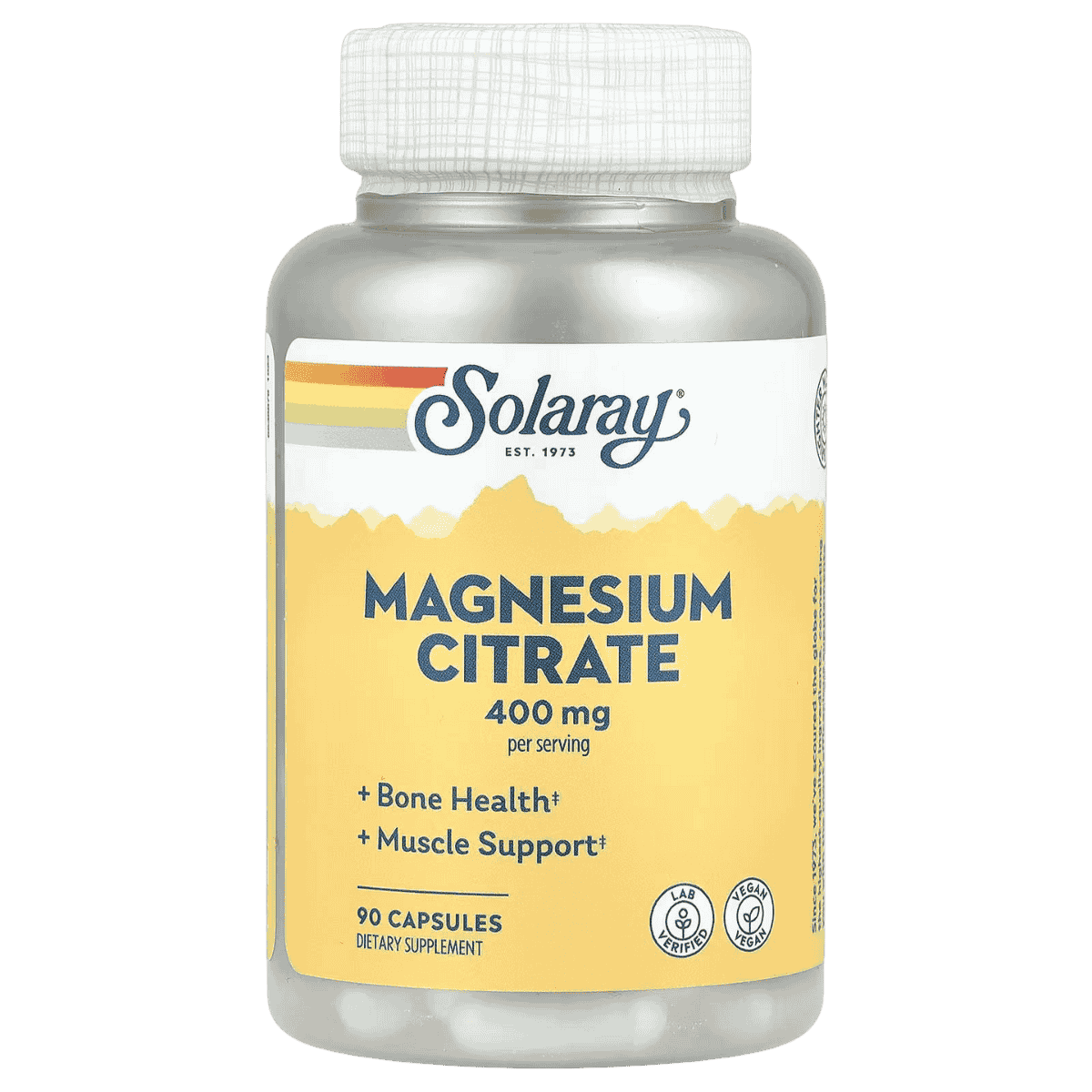 Frasco con 90 cápsulas de Citrato de Magnesio 400mg de SOLARAY.