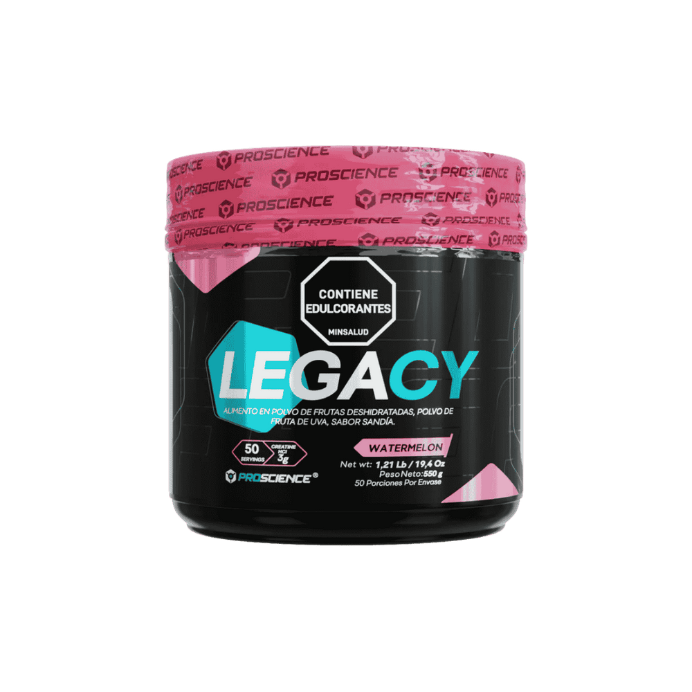 Pote de Legacy de Proscience, 50 servicios de creatina con HMB sabor sandia.