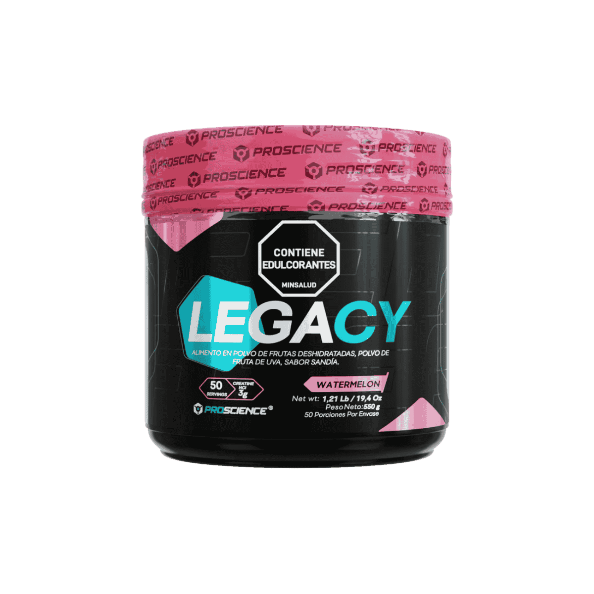 Pote de Legacy de Proscience, 50 servicios de creatina con HMB sabor sandia.