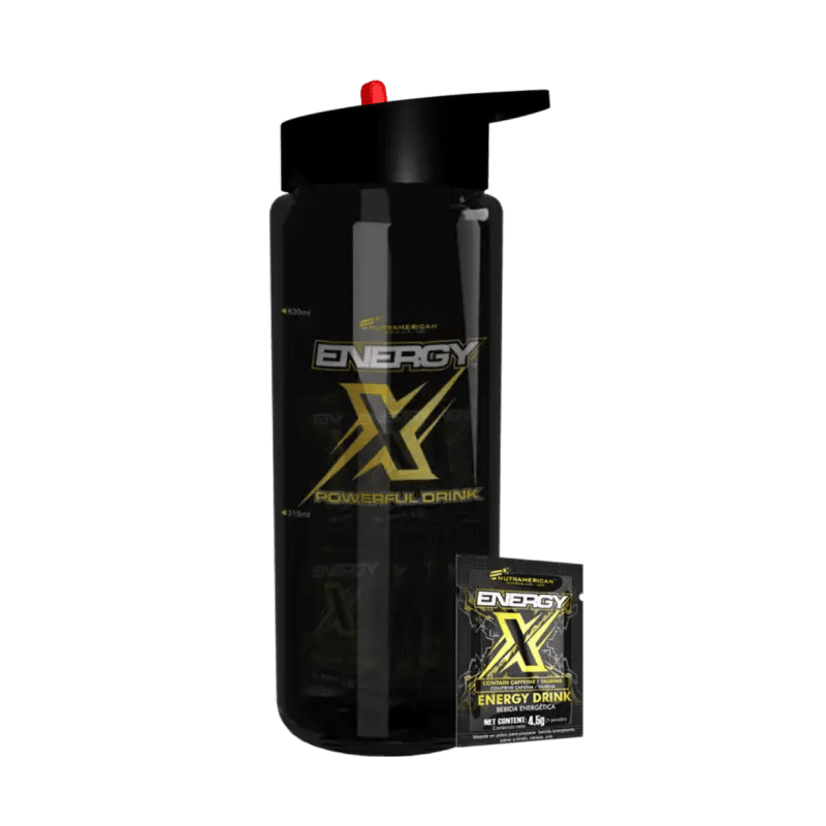 Pote (termo) del energizante en polvo Energy X de Nutramerican.