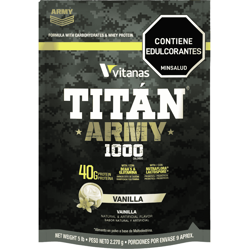Bolsa de 5 libras de Titan Army de Vitanas, ganador de masa muscular limpio.