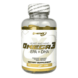 Frasco con 100 perlas de Omega 3 de la marca colombiana Dimetrix.