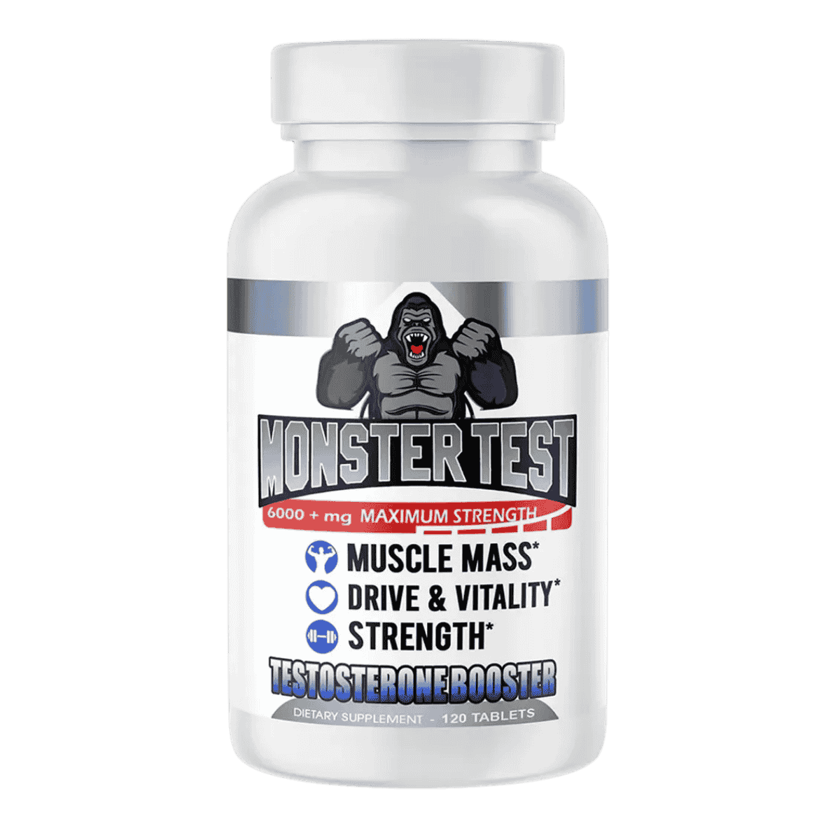 Frasco de Monster Test, 120 tabletas del potenciador de testosterona.