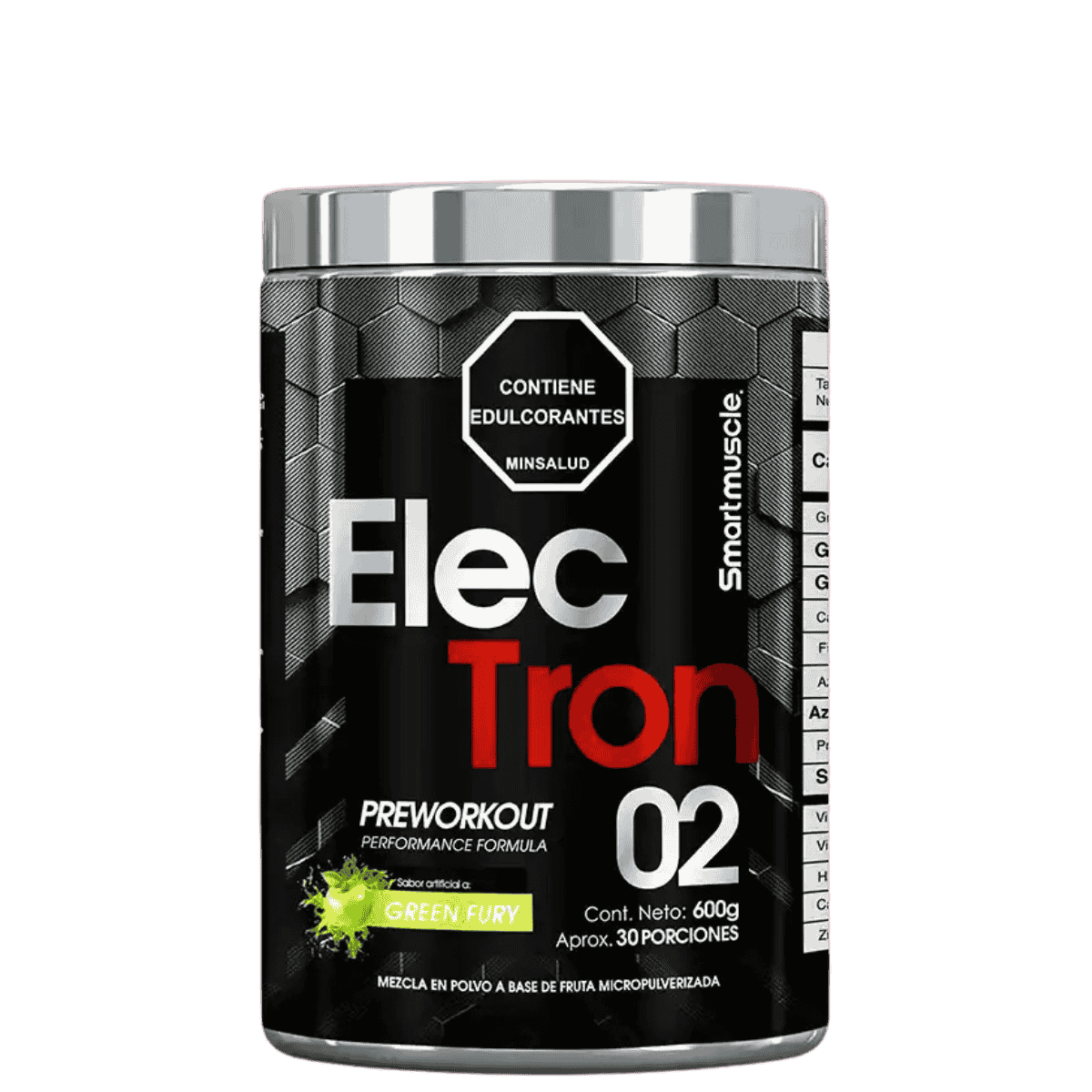 Pote de Electron 2.0 de Smart Muscle sabor green fury, pre-entreno de 30 servicios.