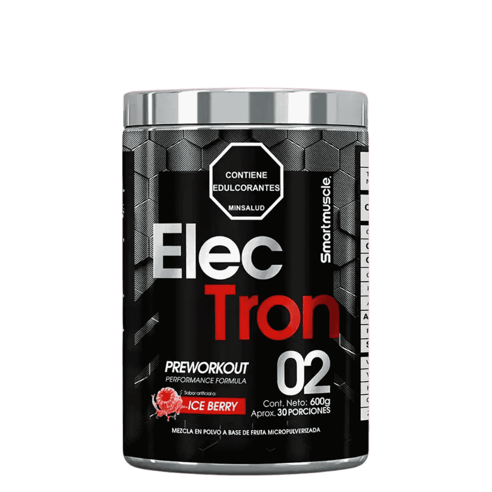 Pote de Electron 2.0 de Smart Muscle sabor ice berry, pre-entreno de 30 servicios.