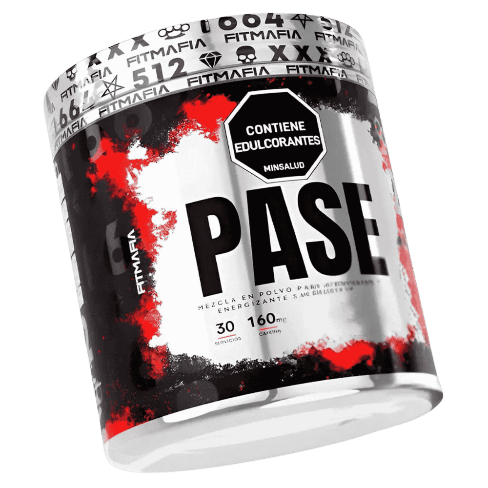 Pote de 30 servicios del pre-entreno Pase de Fitmafia sabor fruit punch.