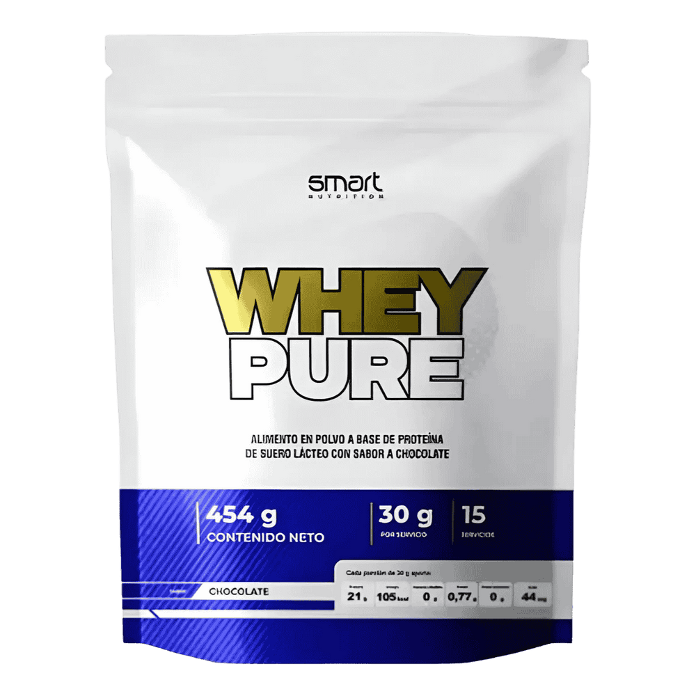 Bolsa de 1 libra de Whey Pure de Smart Nutrition, proteína aislada sabor chocolate.
