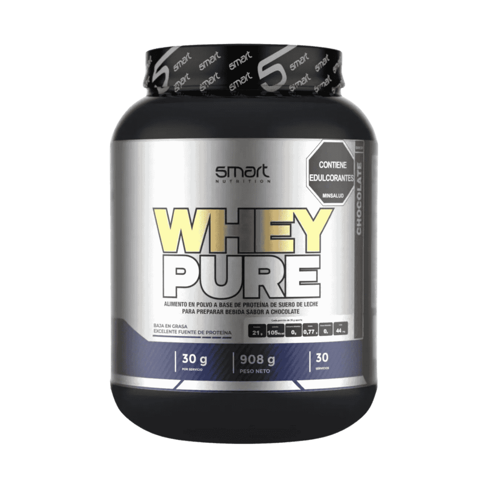 Pote de 2 libras de Whey Pure de Smart Nutrition, proteína aislada sabor chocolate.