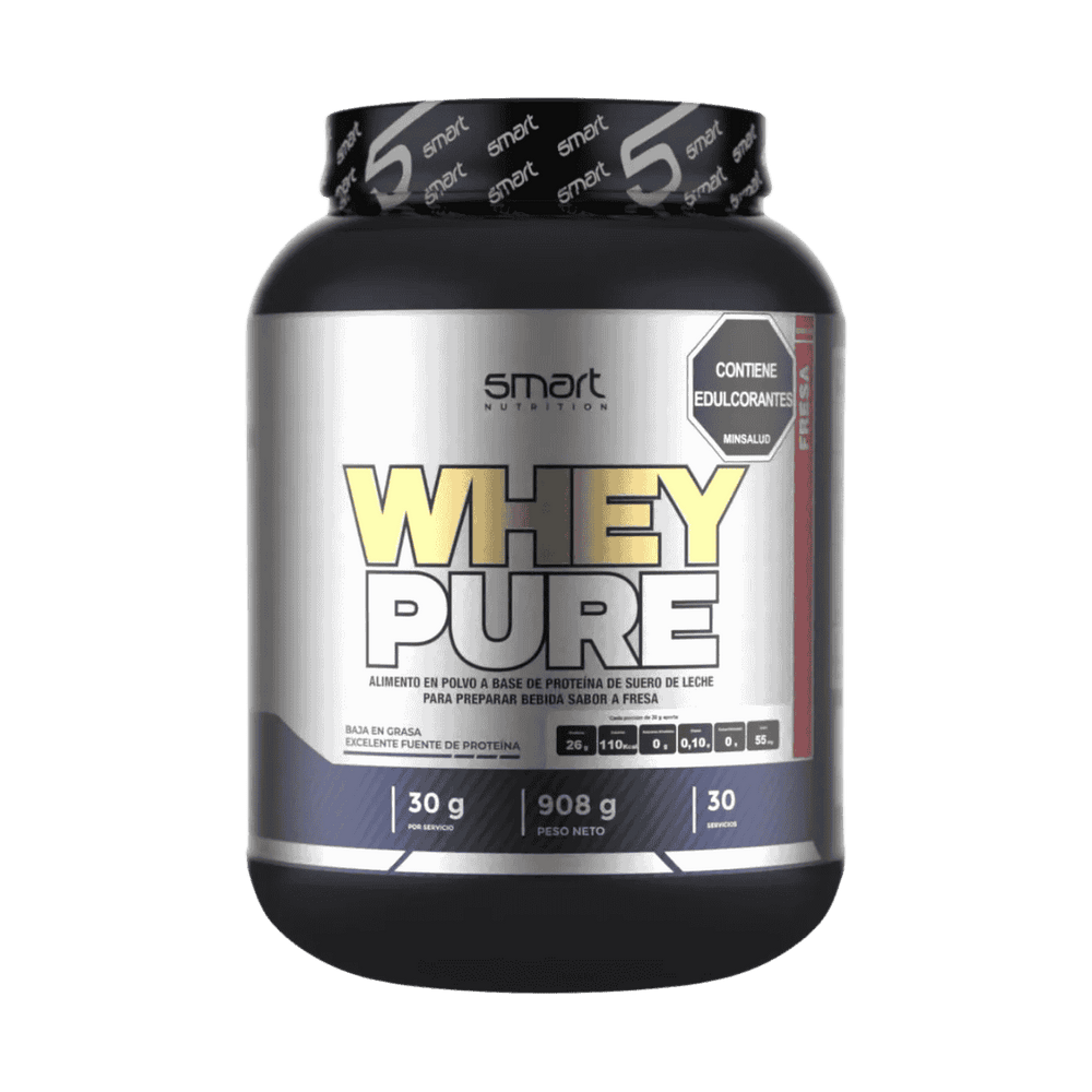 Pote de 2 libras de Whey Pure de Smart Nutrition, proteína aislada sabor fresa.