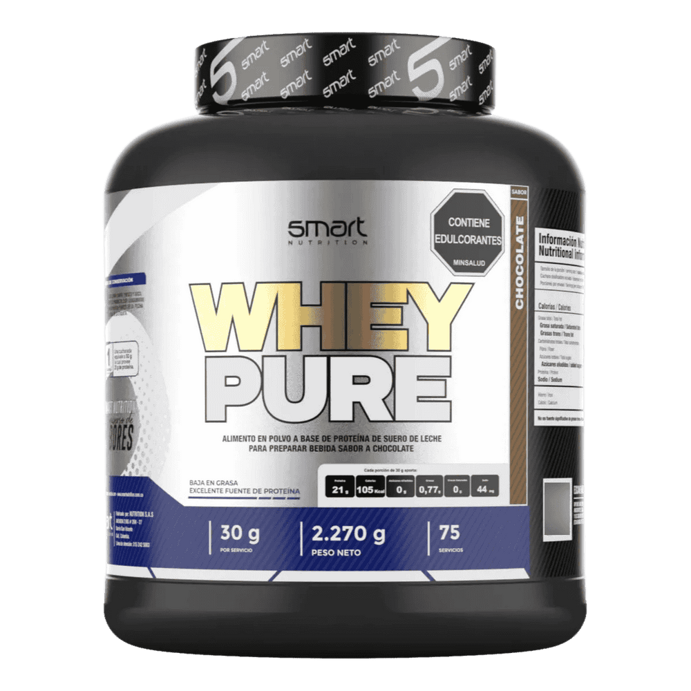 Pote de 5 libras de Whey Pure de Smart Nutrition, proteína aislada pura sabor chocolate.