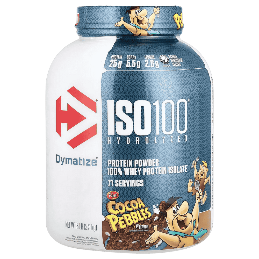Pote grande de 5 libras de ISO 100 Hydrolyzed de Dymatize sabor cocoa pebbles.
