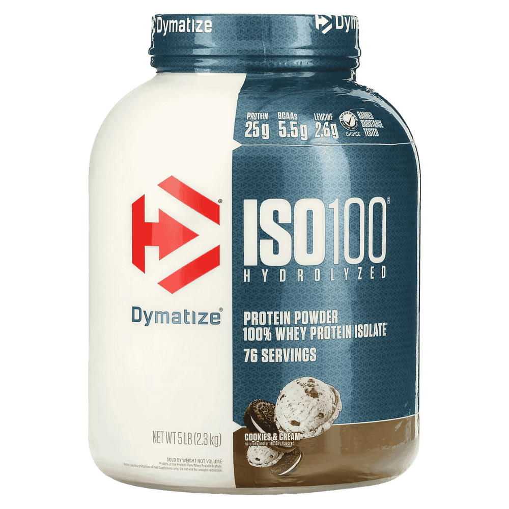 Pote grande de 5 libras de ISO 100 Hydrolyzed de Dymatize sabor cookies and cream.