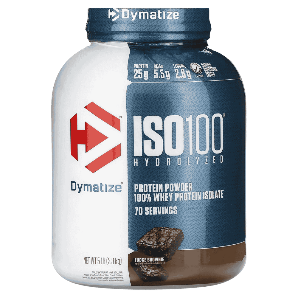 Pote grande de 5 libras de ISO 100 Hydrolyzed de Dymatize sabor fudge brownie.