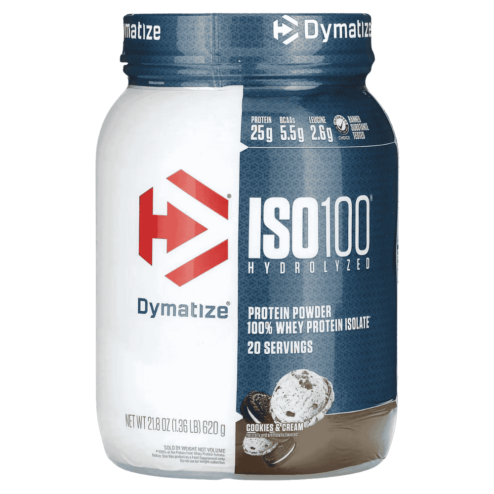 Pote de 1.3 libras de ISO 100 Hydrolyzed de Dymatize sabor cookies and crea.