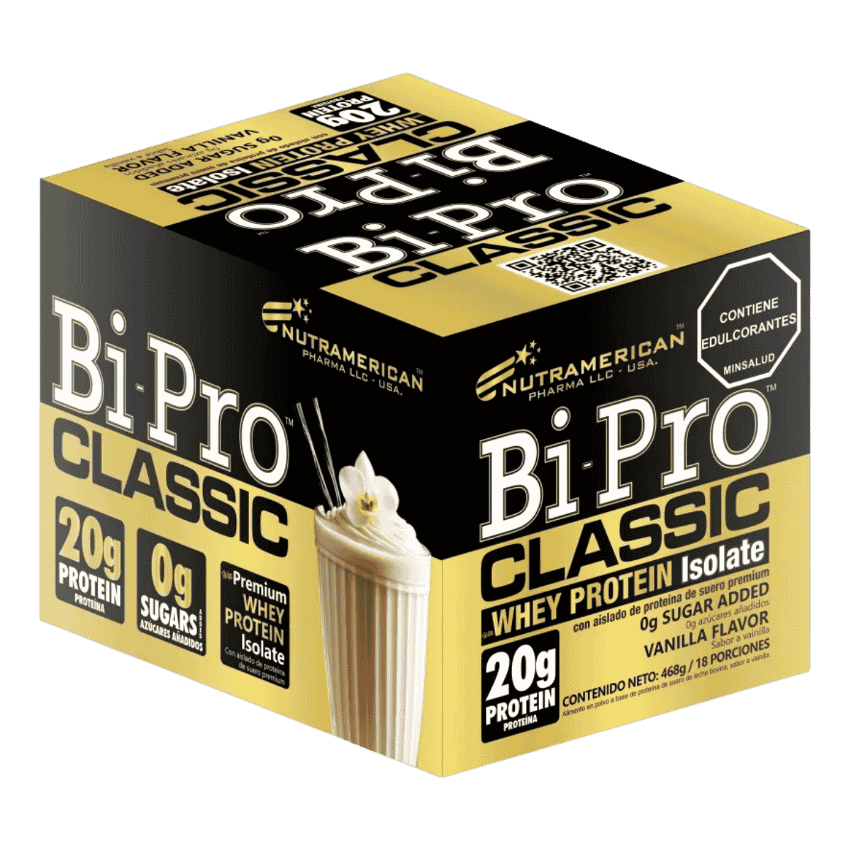 Caja con 18 sobres (sachets) de la proteína aislada Bipro Classic.
