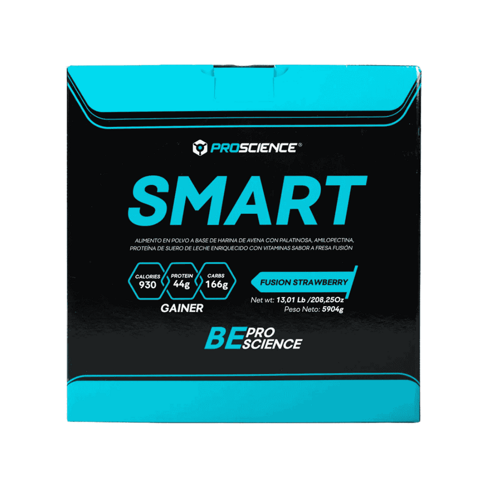 Bolsa gigante de 13 libras de Smart Gainer de Proscience, ganador de peso limpio con avena sabor fresa.