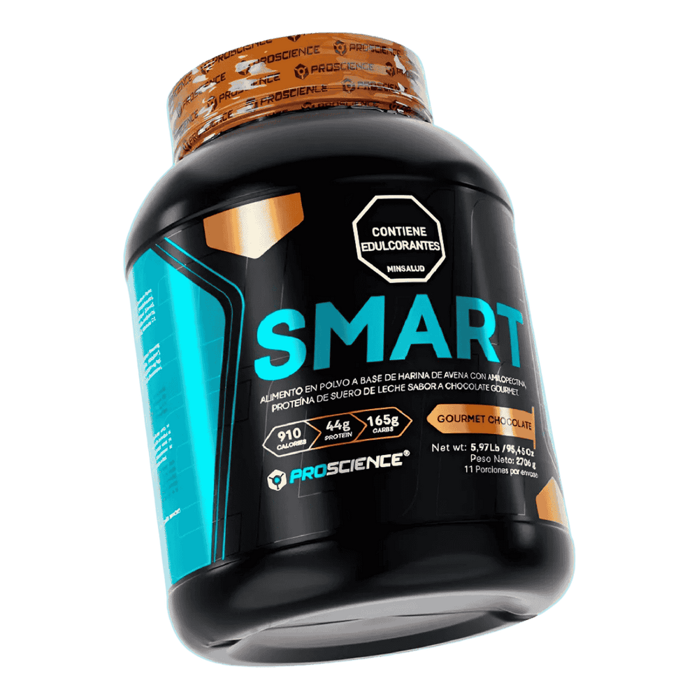 Pote de 6 libras de Smart Gainer de Proscience, ganador de peso limpio sabor chocolate.