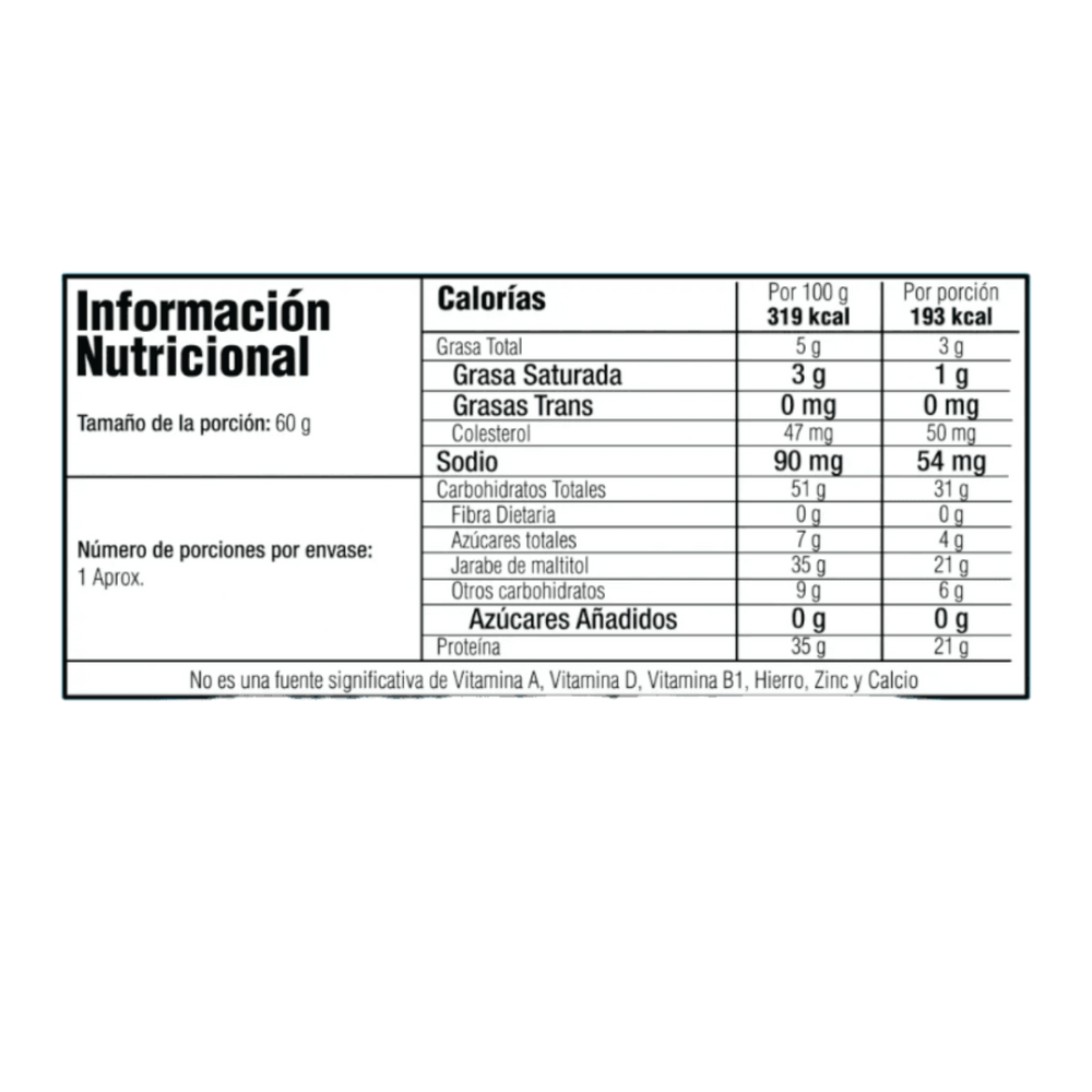 tabla nutricional  barras de proteina de smart nutrition

