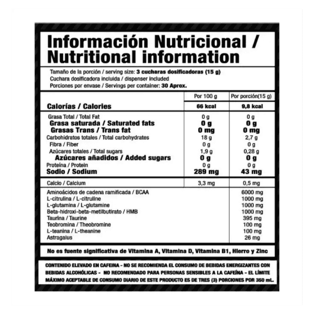 Tabla nutricional de Smart Stack, mostrando el perfil completo de aminoácidos esenciales por servicio.