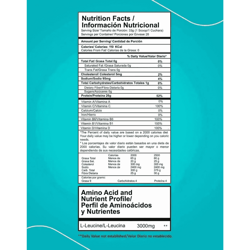 Tabla nutricional de la proteína Best Protein de 2 libras de Proscience.