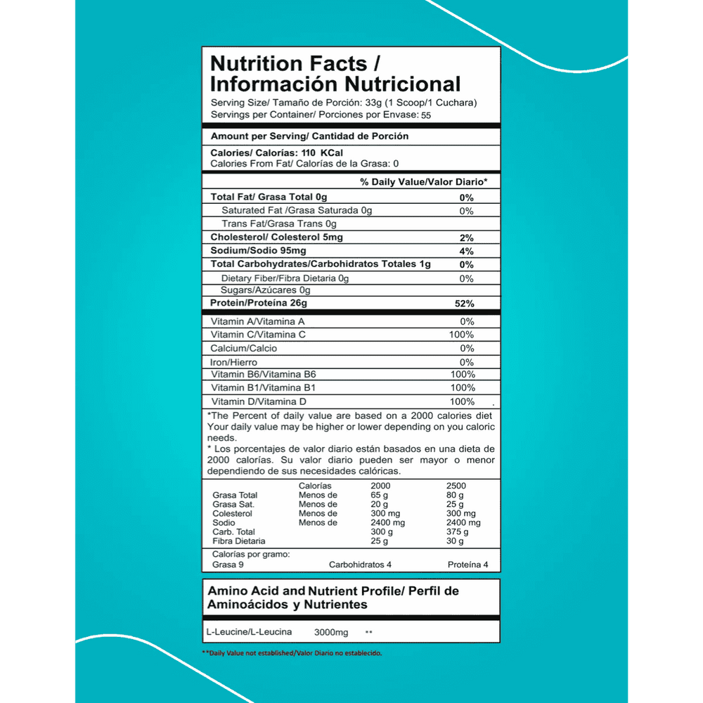 Tabla nutricional de la proteína Best Protein de Proscience.