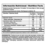 Tabla nutricional de Bipro Classic mostrando su alto contenido de proteína por servicio y bajo nivel de carbohidratos.

