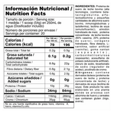 Tabla nutricional de Bipro Lite mostrando su alto porcentaje de proteína y su casi nulo contenido de carbohidratos y grasas.
