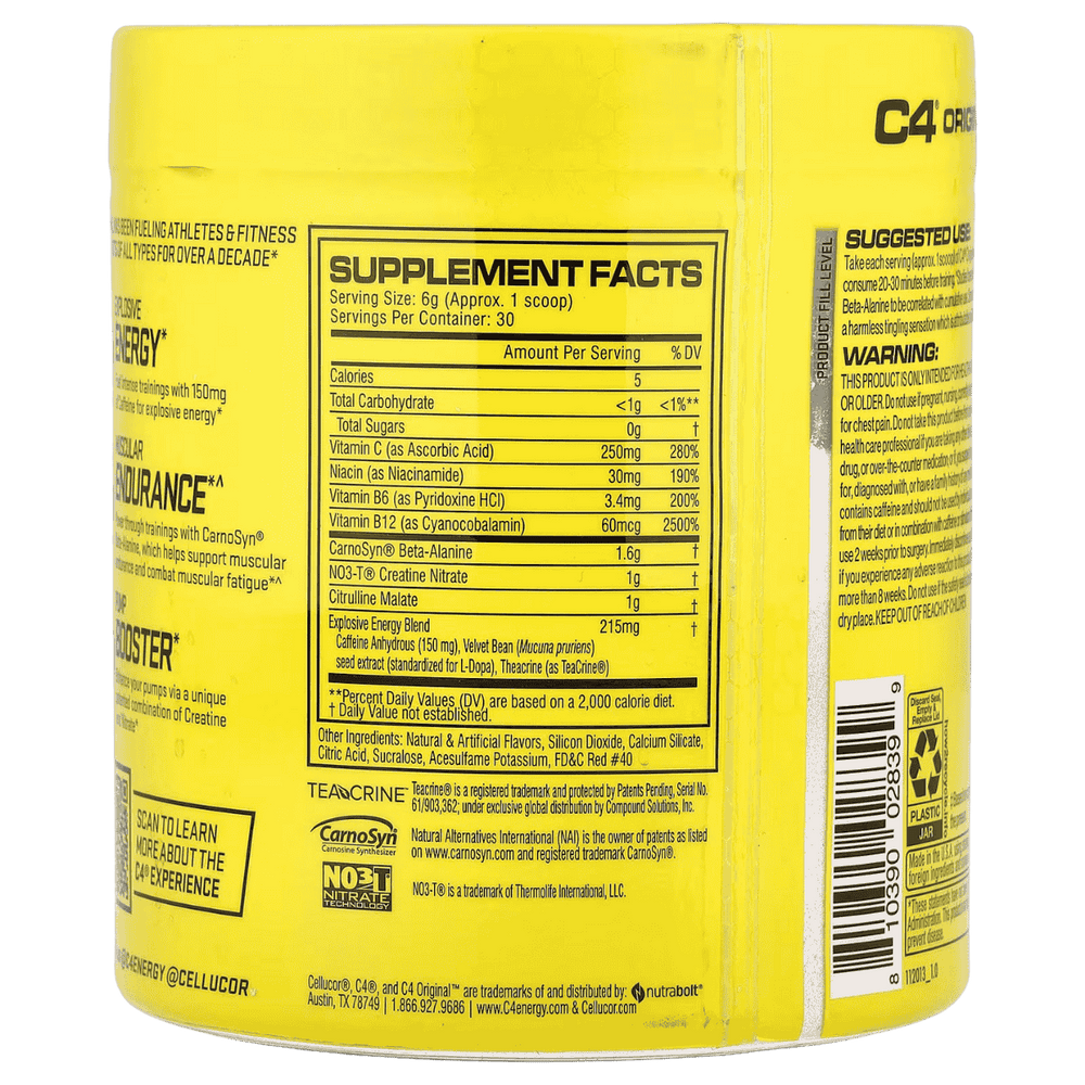 Tabla nutricional de C4 Original de 30 servicios.