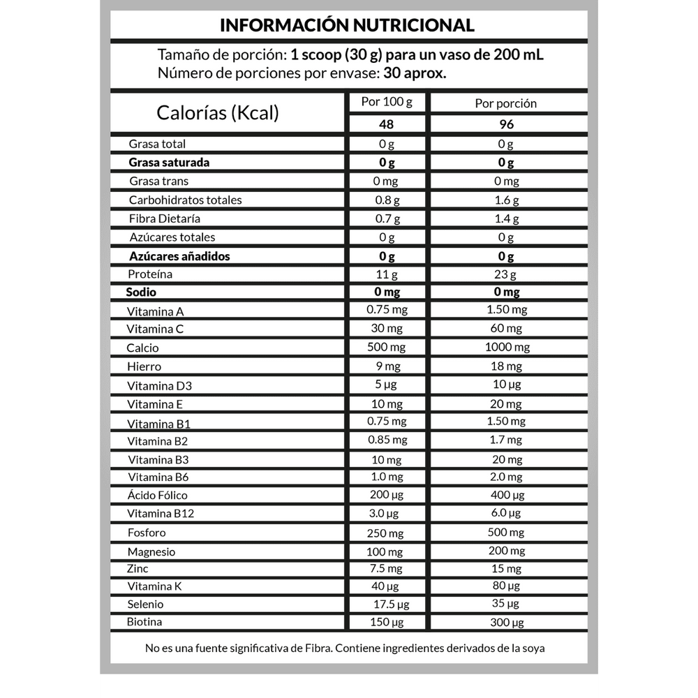 Información nutricional de el colageno hidrolizado clg 10 sabor uva.