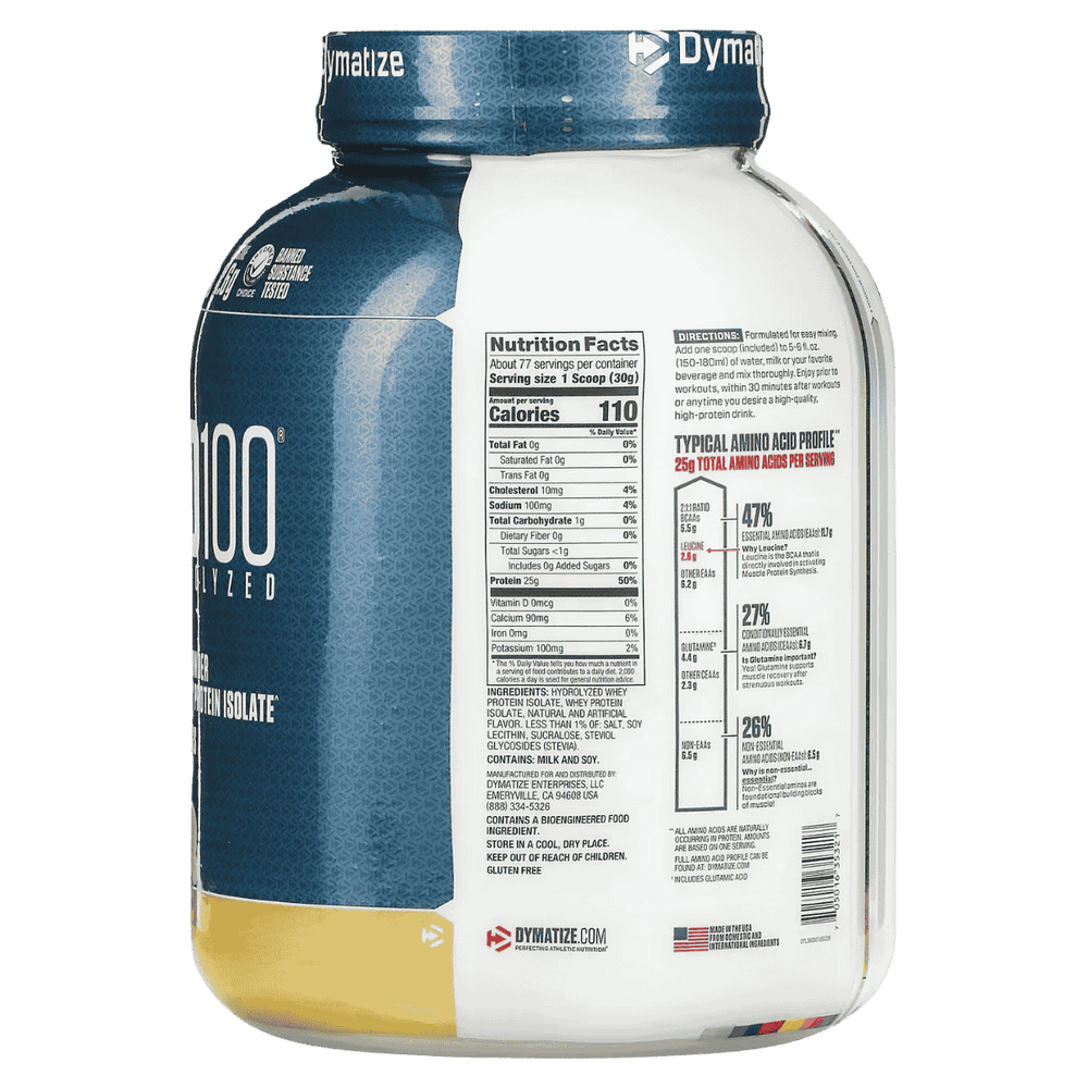 Tabla nutricional de la proteína ISO 100 de 5 libras.