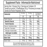 Tabla nutricional de Iso Whey, mostrando su perfil cero carbohidratos y alto en proteína.