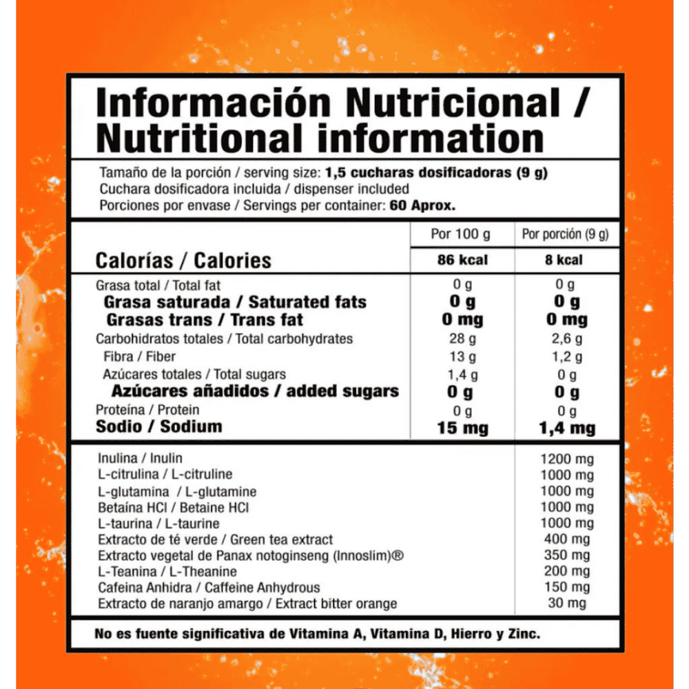 Tabla de ingredientes del quemador de grasa Smart Burner de Smart Nutrition.