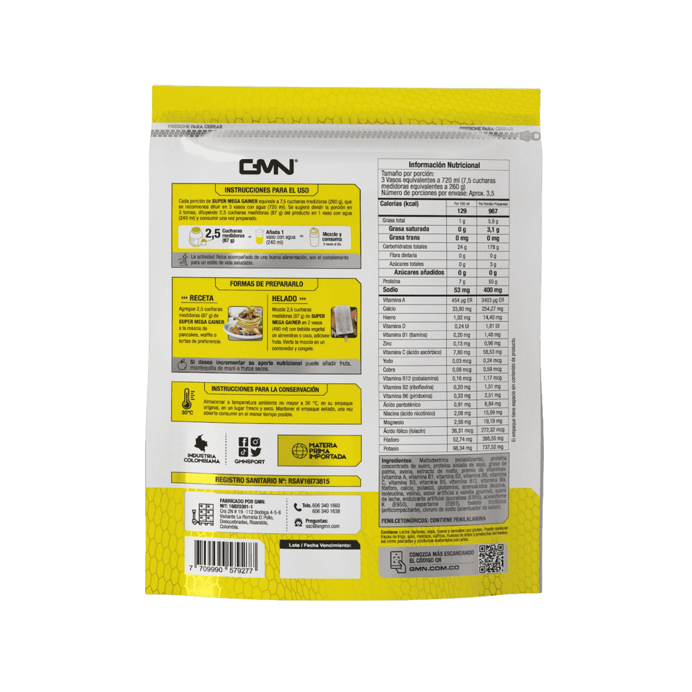 Tabla nutricional del ganador de peso Super Mega Gainer de GMN.