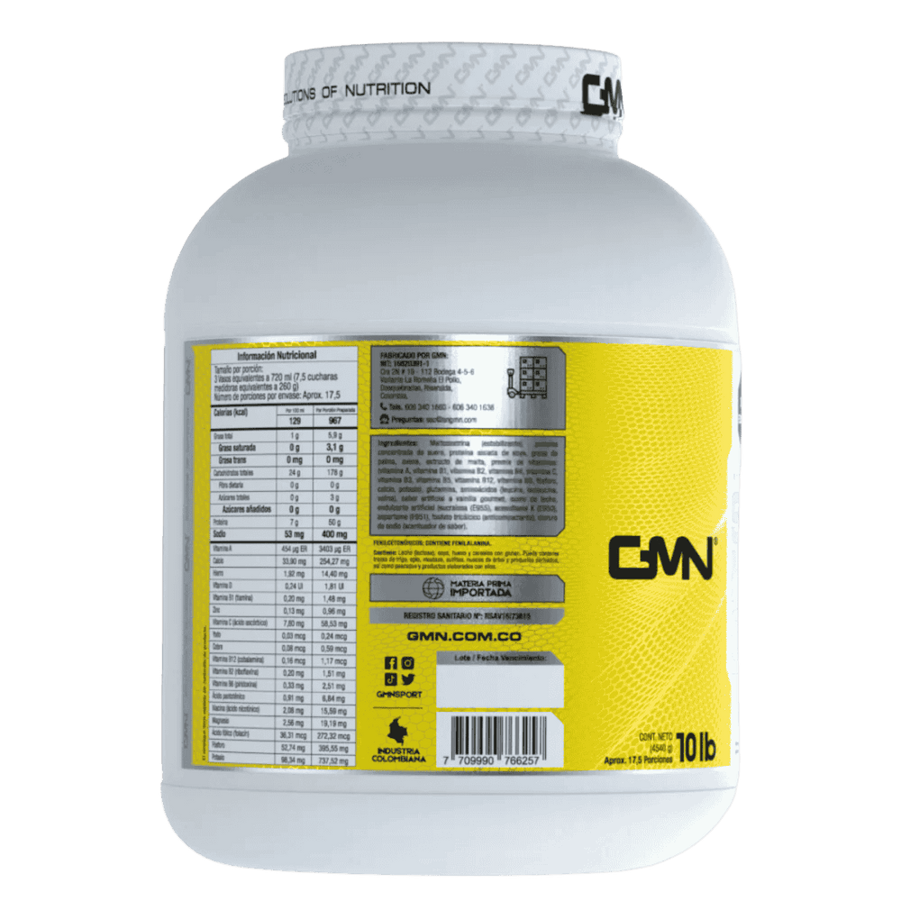 Tabla nutricional del ganador de peso Super Mega Gainer de GMN de 10 libras.