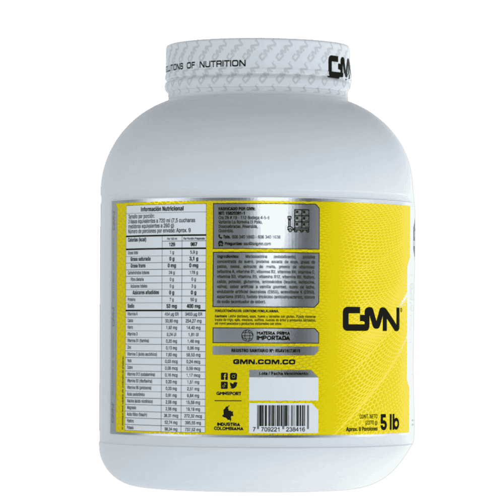 Tabla nutricional del ganador de peso Super Mega Gainer de GMN de 5 libras.